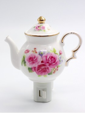 Porcelain Floral Teapot Night Light With Gift Box